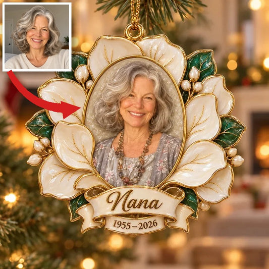 Personalized Custom Photo Magnolia Memorial 3D Christmas Ornament - Grandmother Remembrance Keepsake