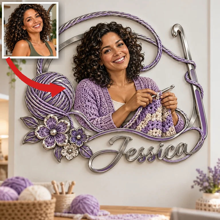 Personalized Custom Photo Crochet 3D Cut Metal Sign - Gift for Women