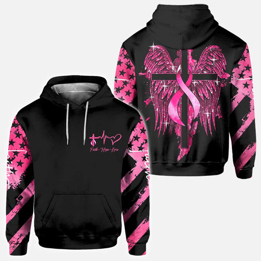 Faith Breast Cancer Cross Wings - Breast Cancer Awareness All Over T-shirt and Hoodie 0822