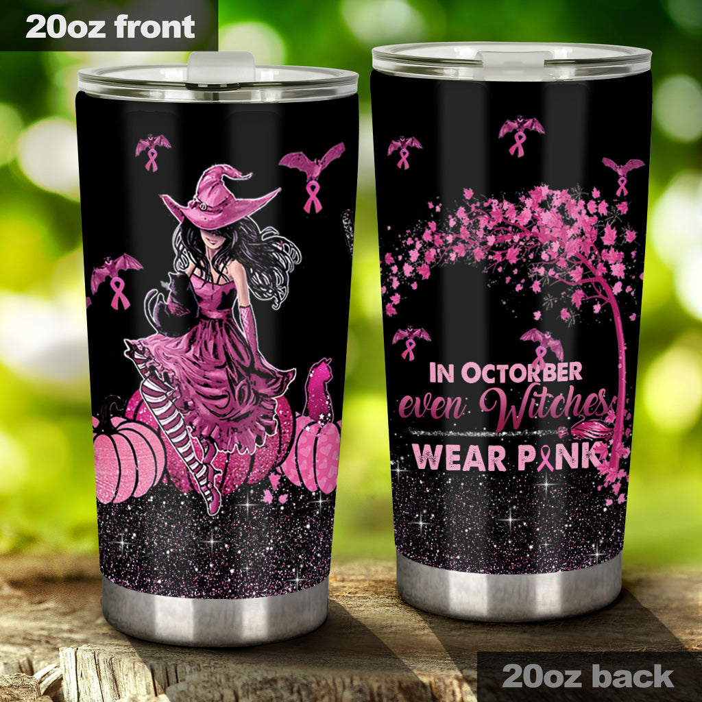 Im Oktober tragen sogar Hexen Rosa – Brustkrebs-Aufklärungs-Tumbler 0822