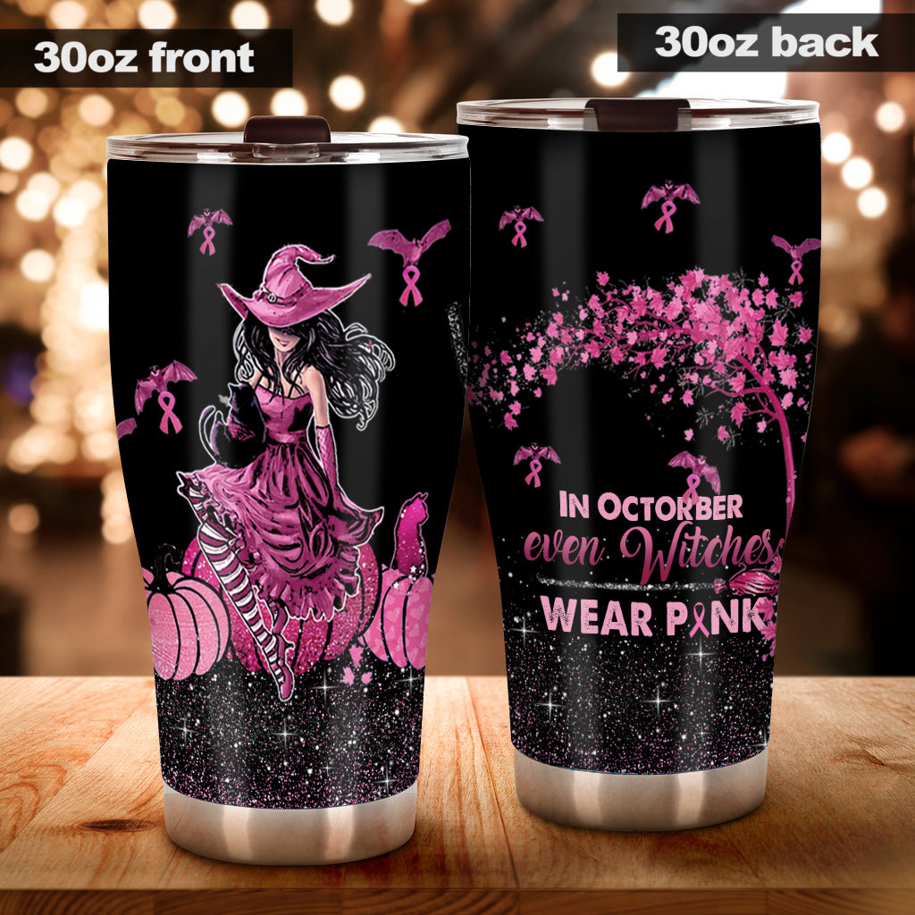 Im Oktober tragen sogar Hexen Rosa – Brustkrebs-Aufklärungs-Tumbler 0822