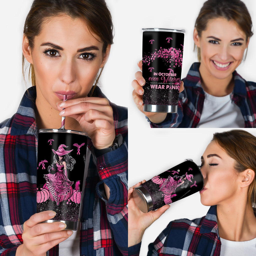 Im Oktober tragen sogar Hexen Rosa – Brustkrebs-Aufklärungs-Tumbler 0822
