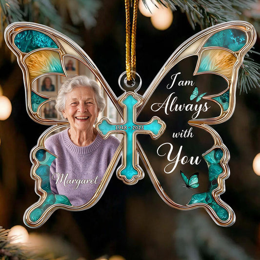 Personalized Christmas Butterfly Memorial Photo Ornament - I Am Always With You Sympathy Gift