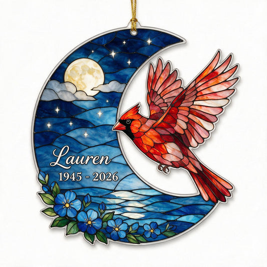 Personalized Memorial Pet Photo Acrylic Ornament - Crescent Moon Stained Glass Style Sympathy Gift