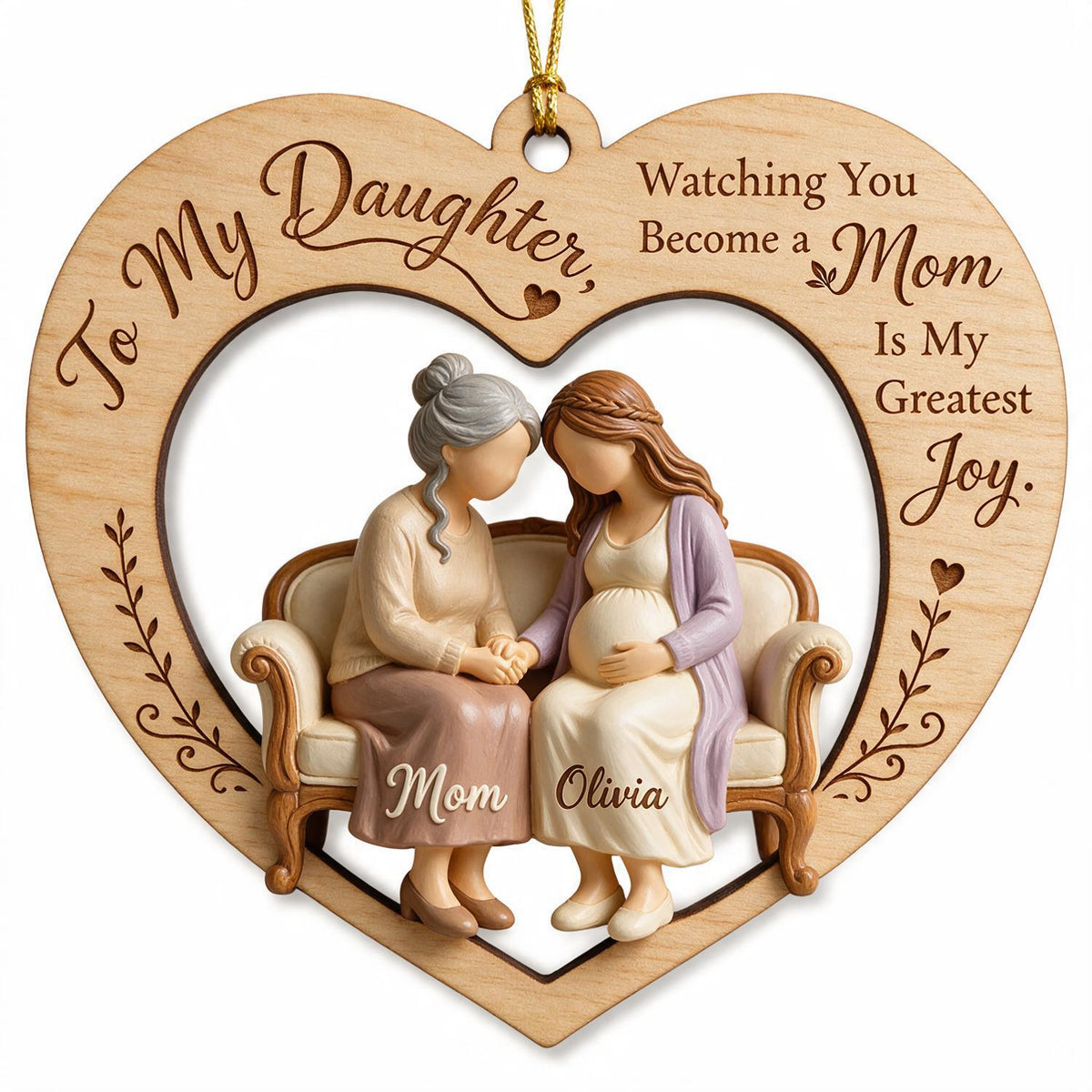 Personalisierte Weihnachts-Mama & werdende Tochter Herz Holzornament Geschenk für neue Mütter