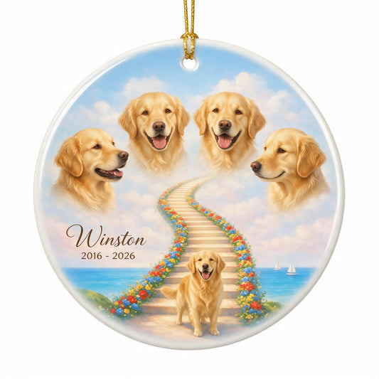Pet Memorial Stairway To Heaven - Personalized Ceramic Ornament - Custom Pet Photo, Pet Loss Gift, Sympathy Gift