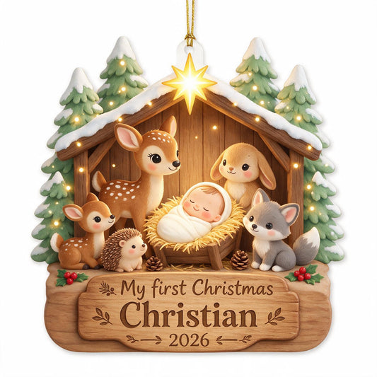 Personalisierte Weihnachtsdeko Mein erstes Weihnachten Waldtiere Krippe Acryl Ornament Baby Andenken Geschenk