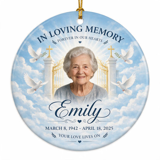 In Loving Memory Your Love Lives On - Personalized Ceramic Ornament - Memorial Gift, Funeral Keepsake