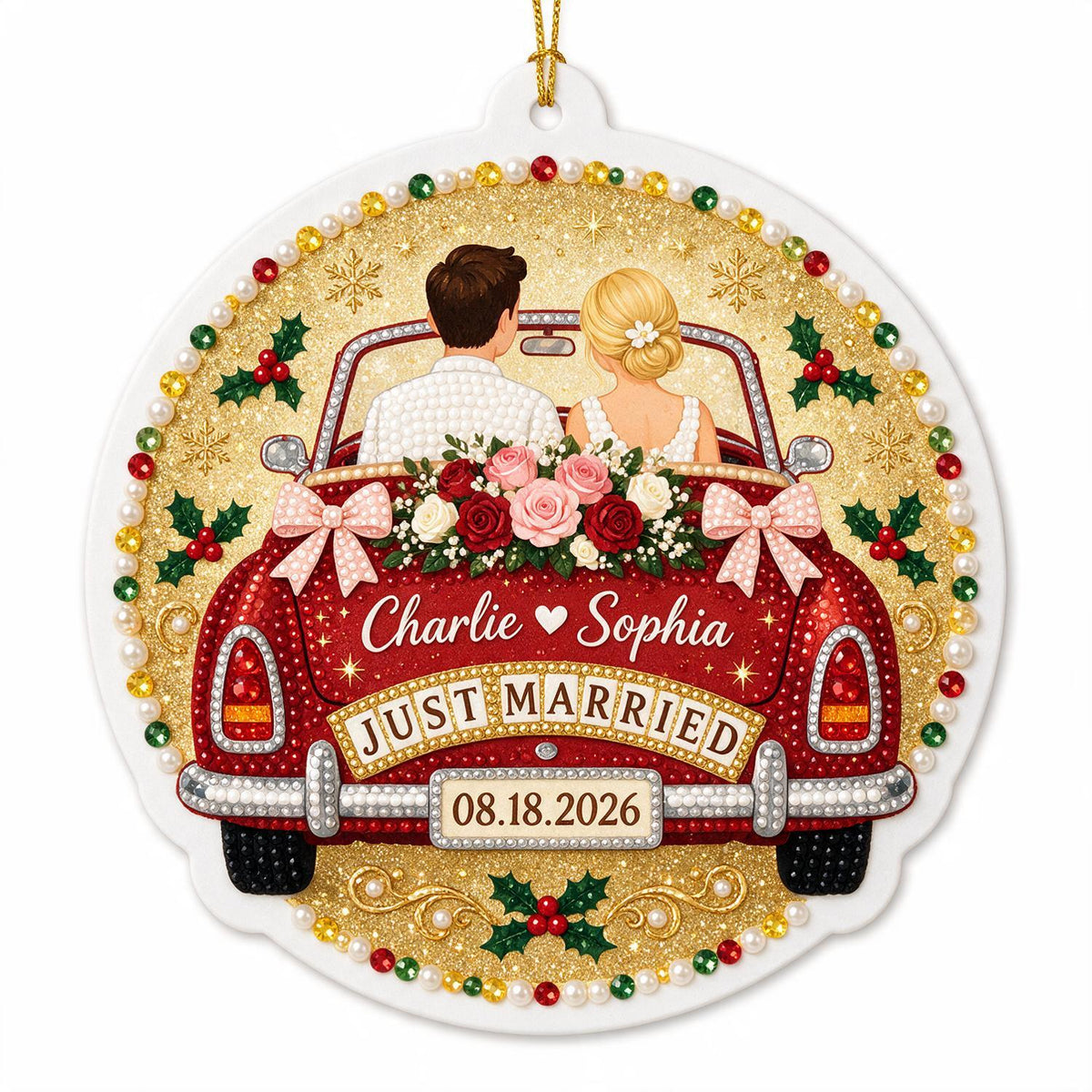 Personalized Christmas Just Married Wedding Car Couple Acrylic Ornament Newlywed Gift