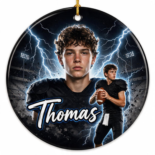 Personalized Bootleg Football Photo Ceramic Ornament, Custom Sports Gift for Athlete