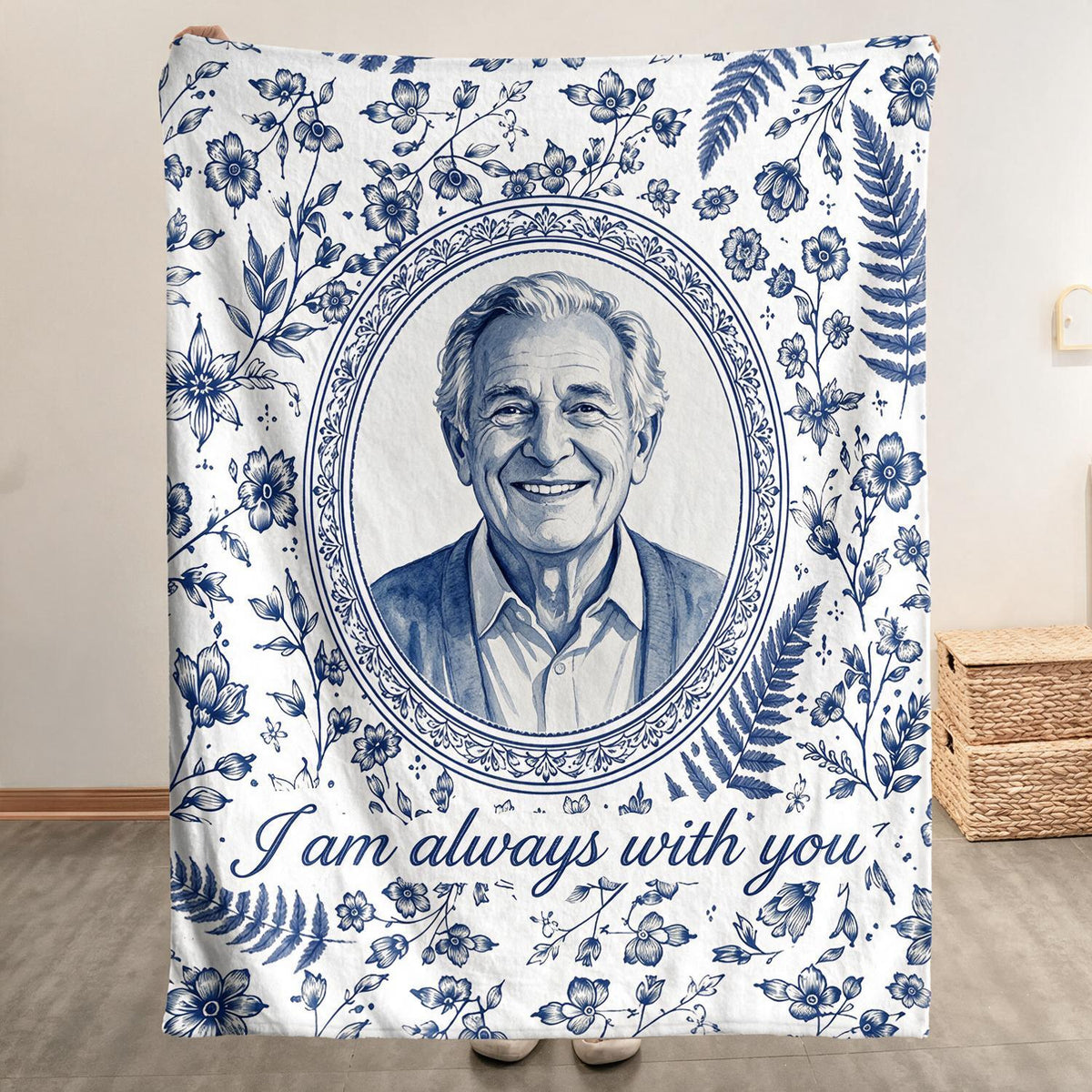 Personalisierte Foto-Gedenkdecke Blau Aquarell - Trost Geschenk