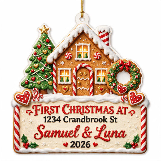 Personalisierte Weihnachtsplätzchenhaus Ornament zur ersten Weihnachten im neuen Zuhause
