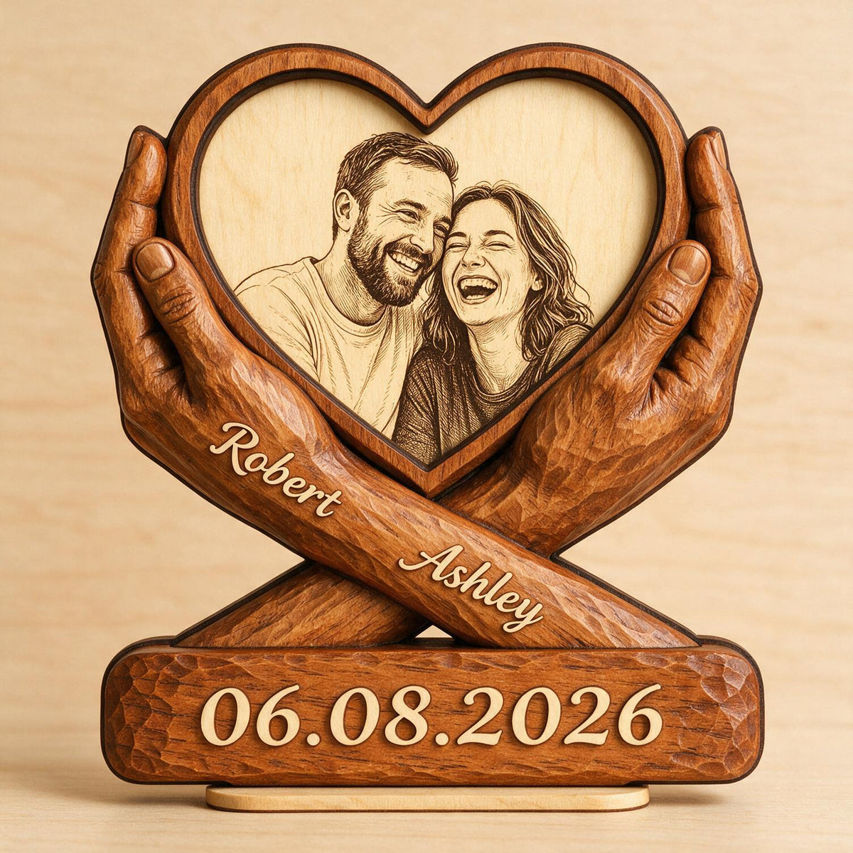 Personalisierte Paarfoto Skizze Stil Ewige Liebe - 2-lagige Holztafel - Jubiläumsgeschenk für Paare, für ihn, für sie