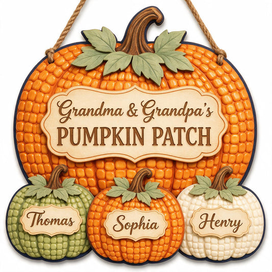 Personalisierte Herbst Kürbis Patch Holzschild für Großeltern, Individuelle Familiennamen Herbst Wanddekoration