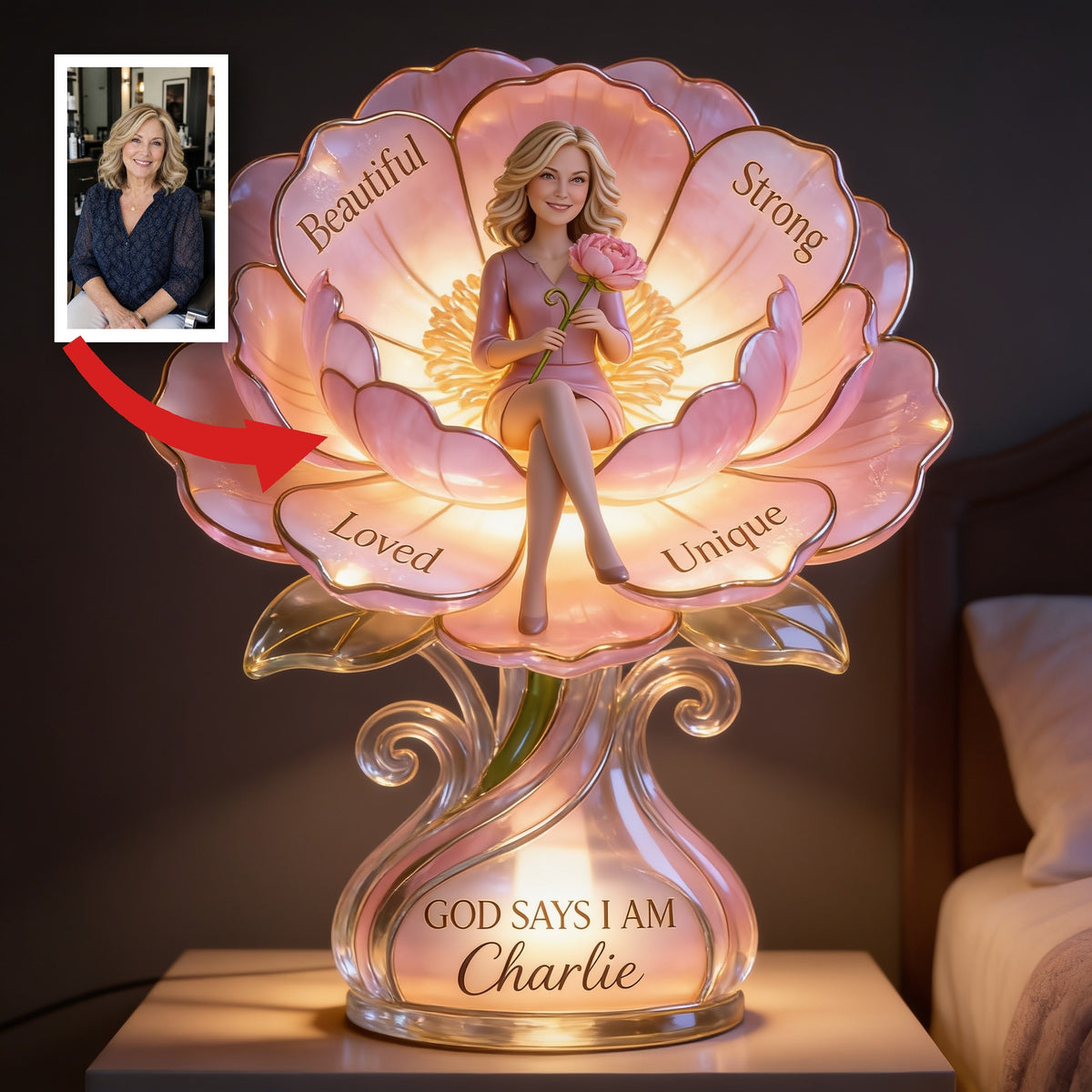 Personalized Middle-Aged Woman Self Love Acrylic LED Night Light Bedroom Decor Gift