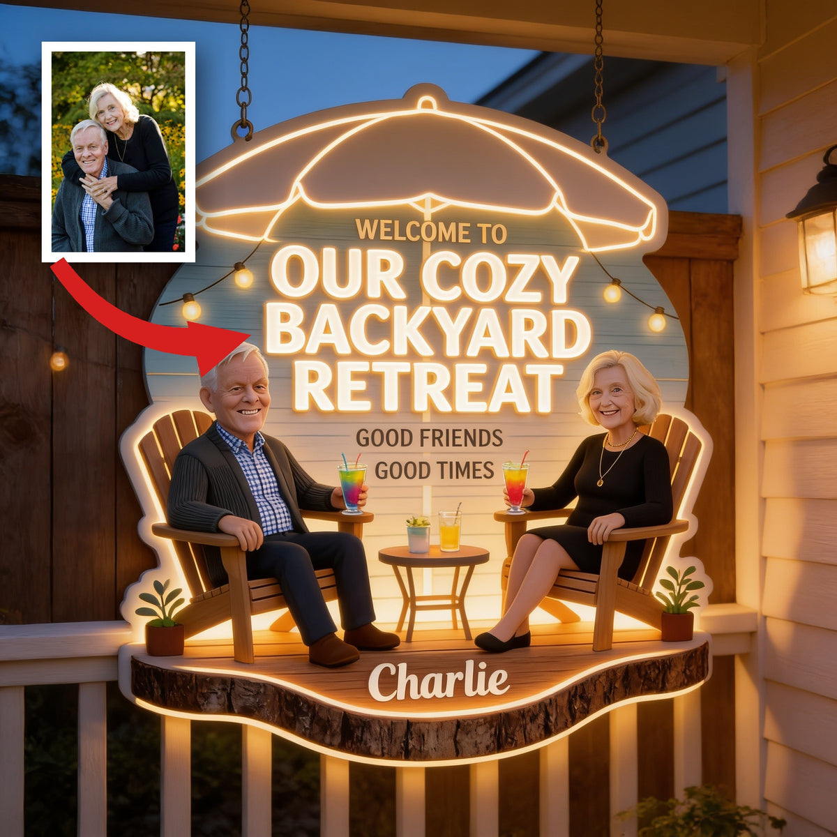 Personalized Older Couple Backyard LED Light Acrylic Sign Patio Decor
