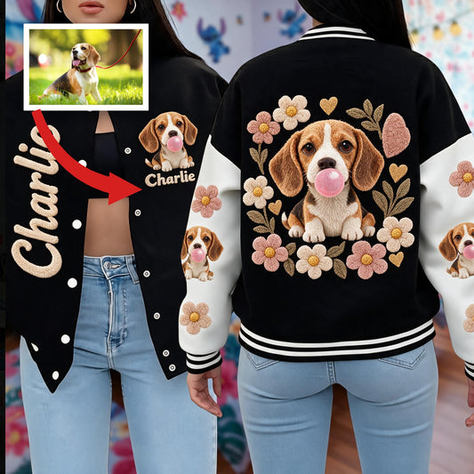 Personalized Tricolor Adult Beagle Varsity Jacket Dog Lover Casual Outerwear
