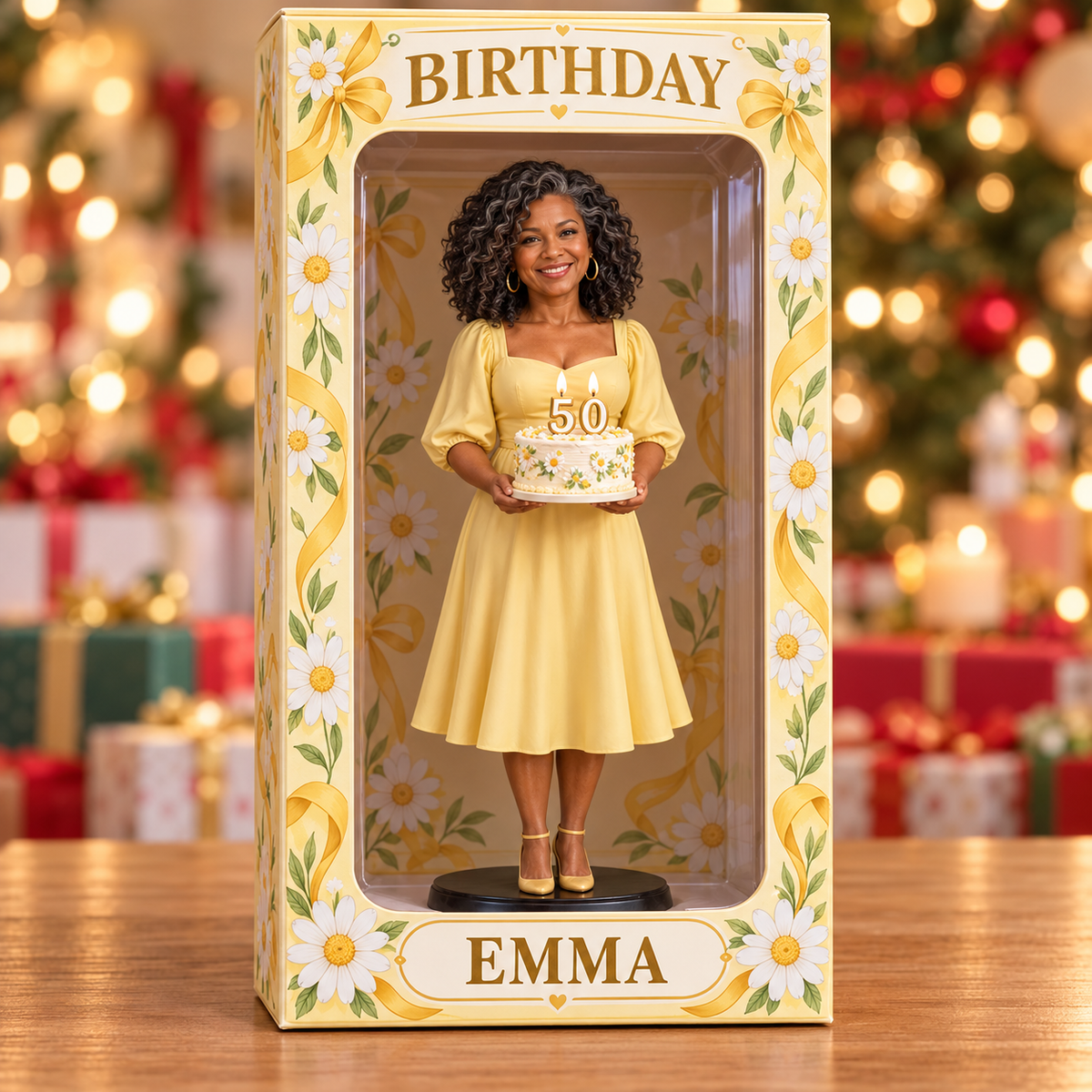 Personalisierte Foto-Gänseblümchen-Figurinen-Display-Box - 50. Geburtstagsgeschenk für Frauen