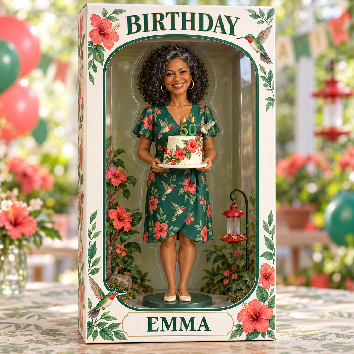 Personalized Hummingbird Acrylic Display Box - Birthday Portrait Figurine Gift
