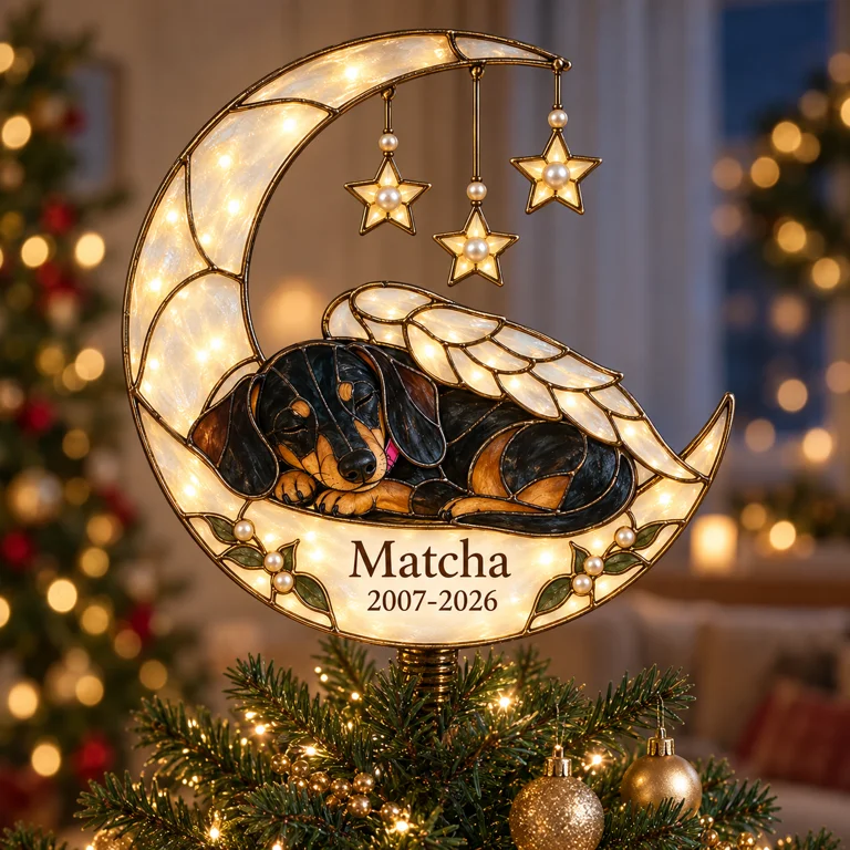 Personalized Dog Memorial Crescent Moon Christmas Tree Topper