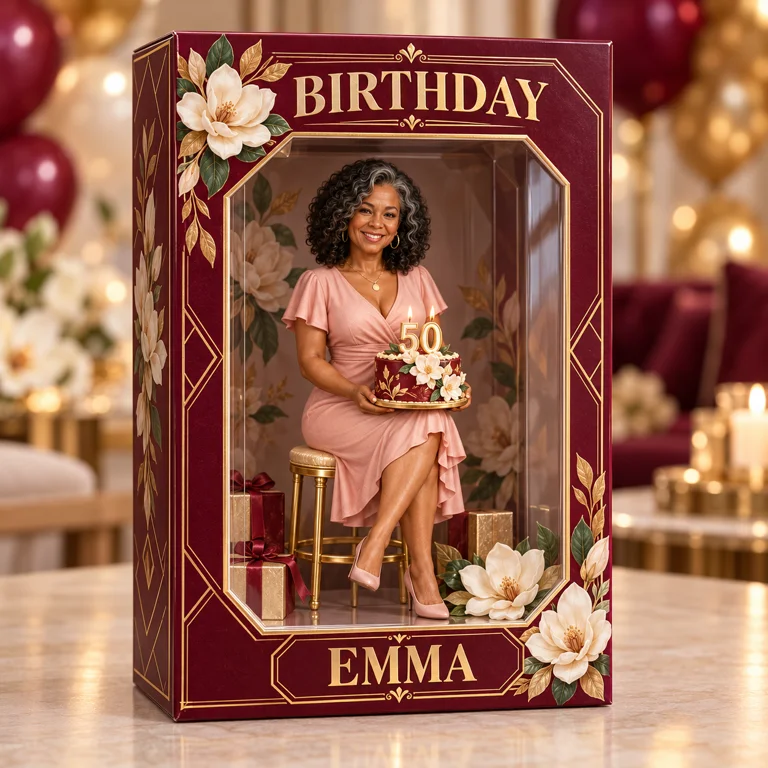 Personalized Custom Photo Magnolia Figurine in Acrylic Display Box - 50th Birthday Gift for Women