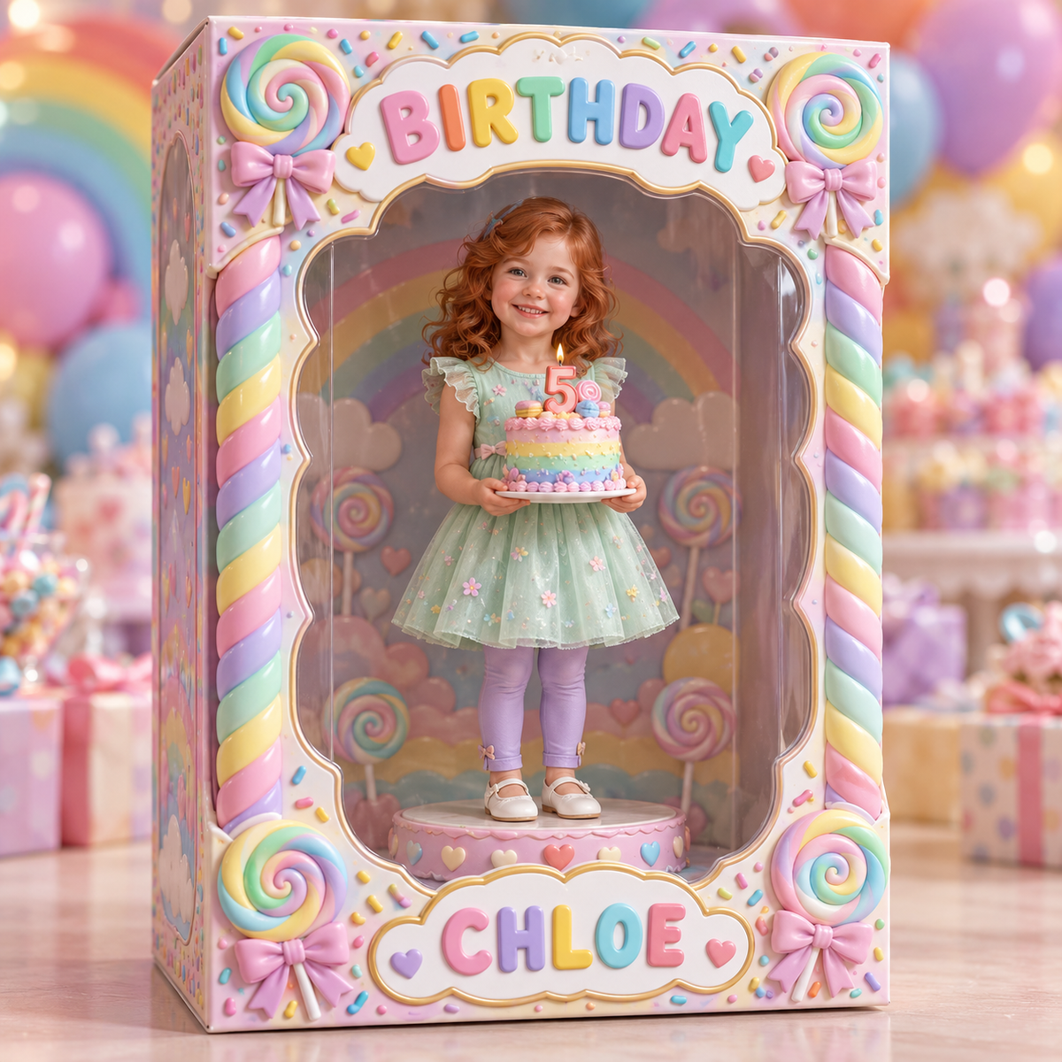 Personalized Custom Photo Candy Acrylic Display Box - 5th Birthday Gift for Girls