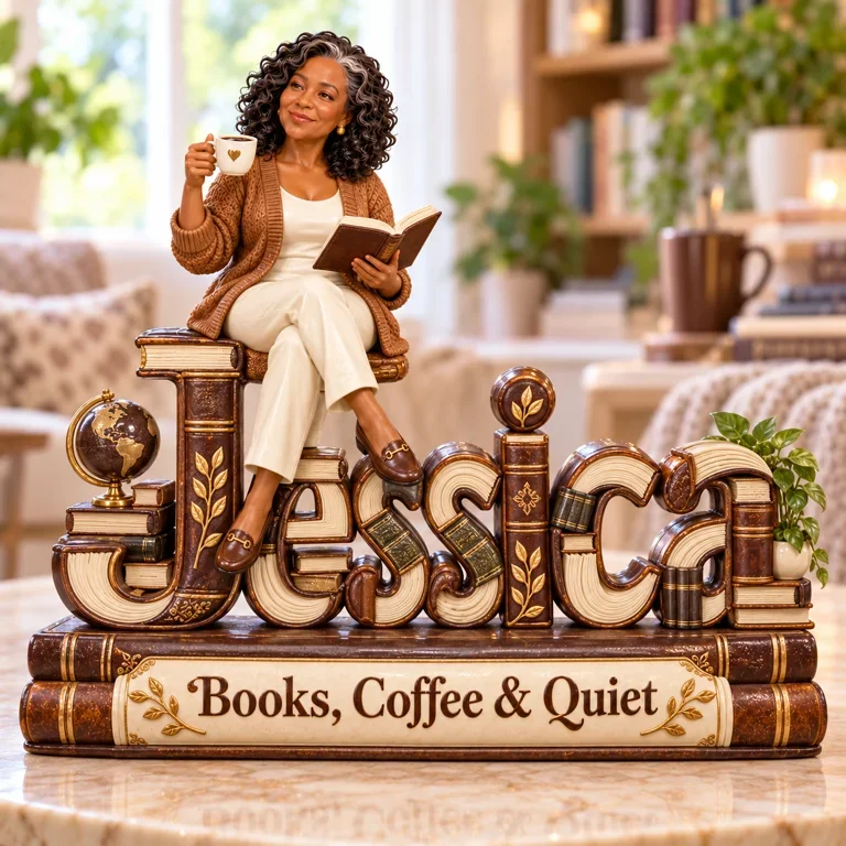 Personalized Custom Photo Book and Coffee Lover 3D Name Figurine - Gift for Older Women