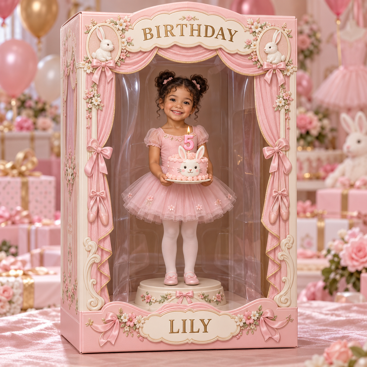 Personalisierte Foto-Hasen-Acryl-Displaybox - 5. Geburtstag Geschenk für Mädchen