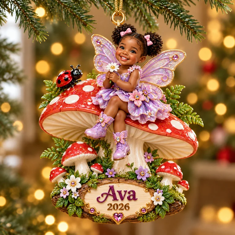 Personalized Custom Photo Mushroom Fairy 3D Ornament - 2026 Christmas Gift for Little Girls