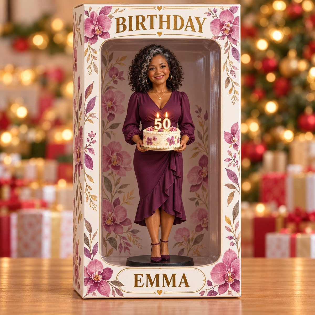 Personalisierte Foto-Orchideenfigur Vitrine - 50. Geburtstagsgeschenk für Frauen