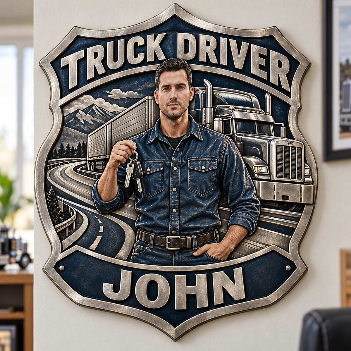 Personalized Custom Photo Truck Driver 3D Printed Cut Metal Sign - Gift for Young Men