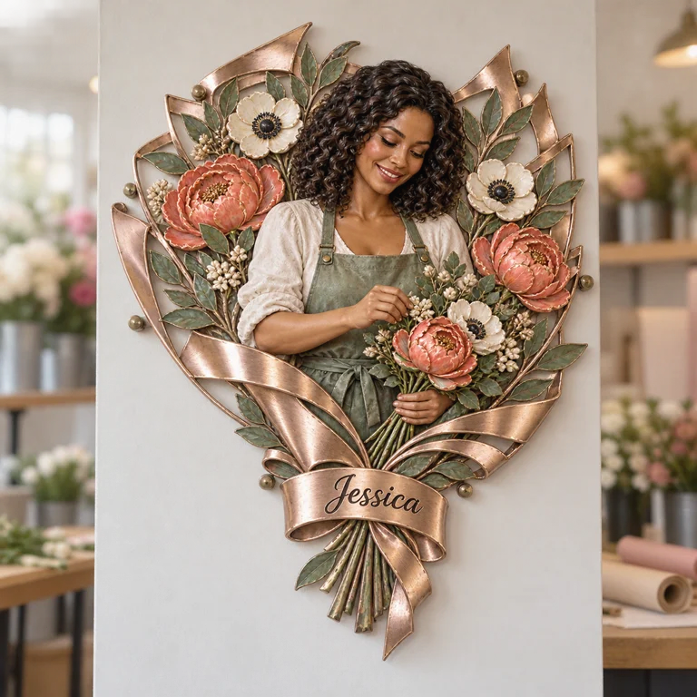 Personalized Custom Photo Floral Self Love 3D Cut Metal Sign - Gift for Women
