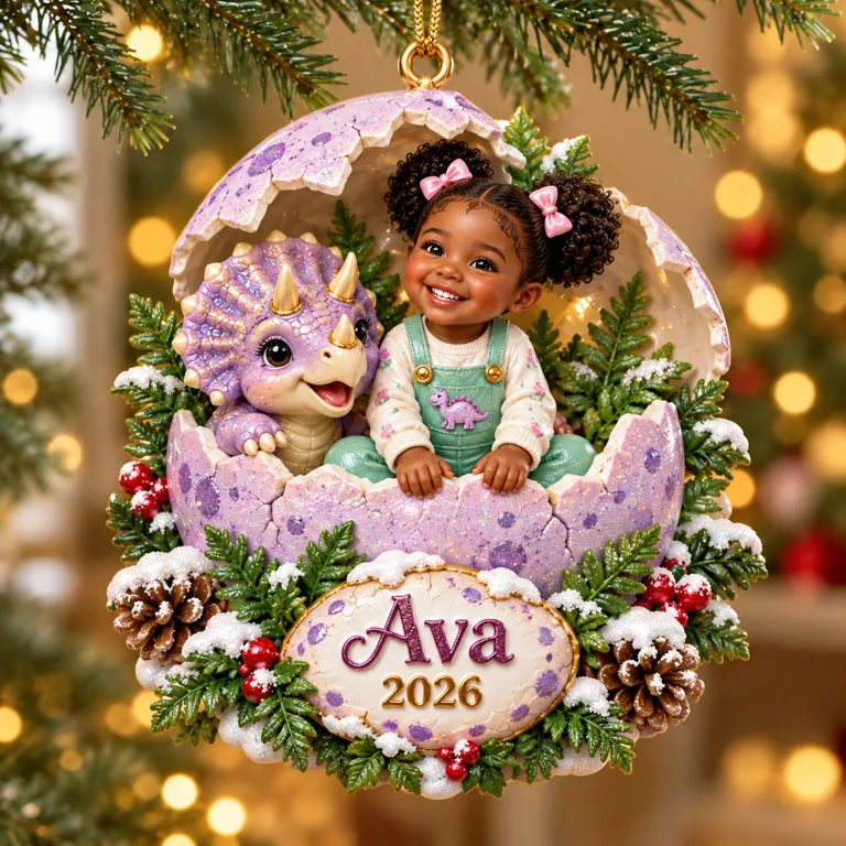 Personalized Custom Photo Dinosaur Egg 3D Ornament - 2026 Christmas Gift for Little Girls