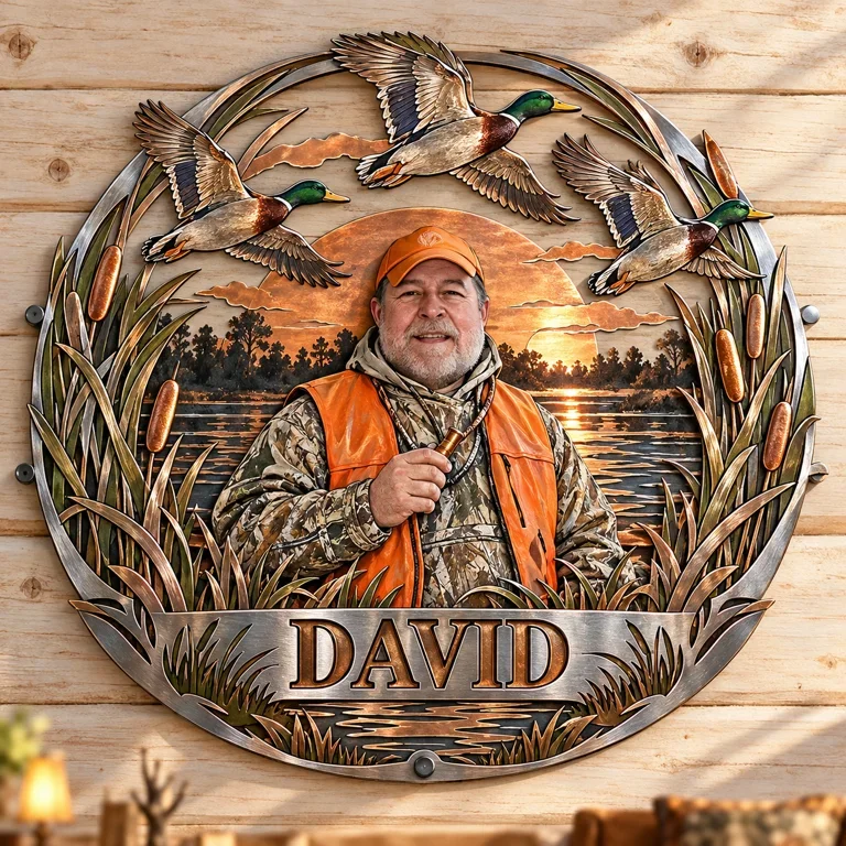 Personalized Custom Photo Duck Hunting 3D Cut Metal Sign - Gift for Older Men