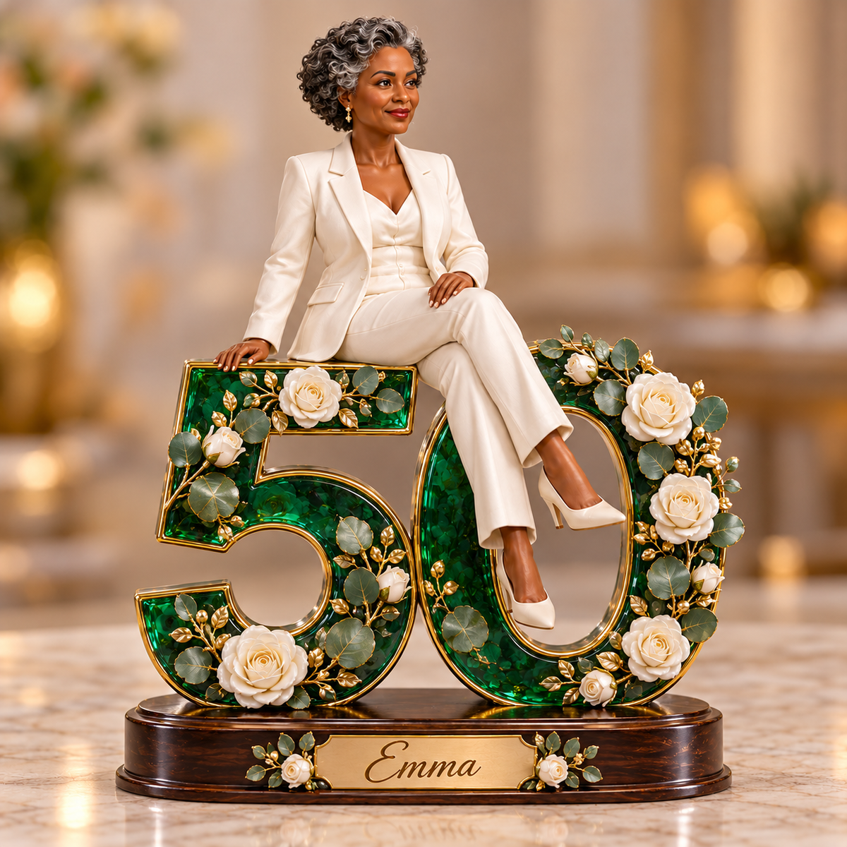 Personalized Custom Photo Emerald Floral Custom Shaped Acrylic Plaque - 50th Birthday Gift for Women