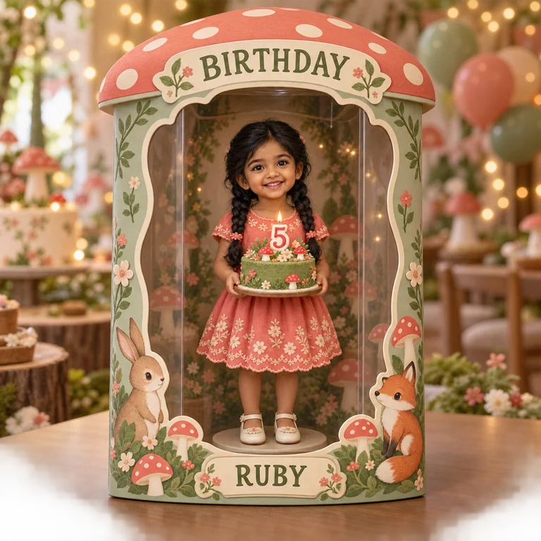 Personalisierte Foto-Wald-Acryl-Displaybox - 5. Geburtstag Geschenk für Mädchen