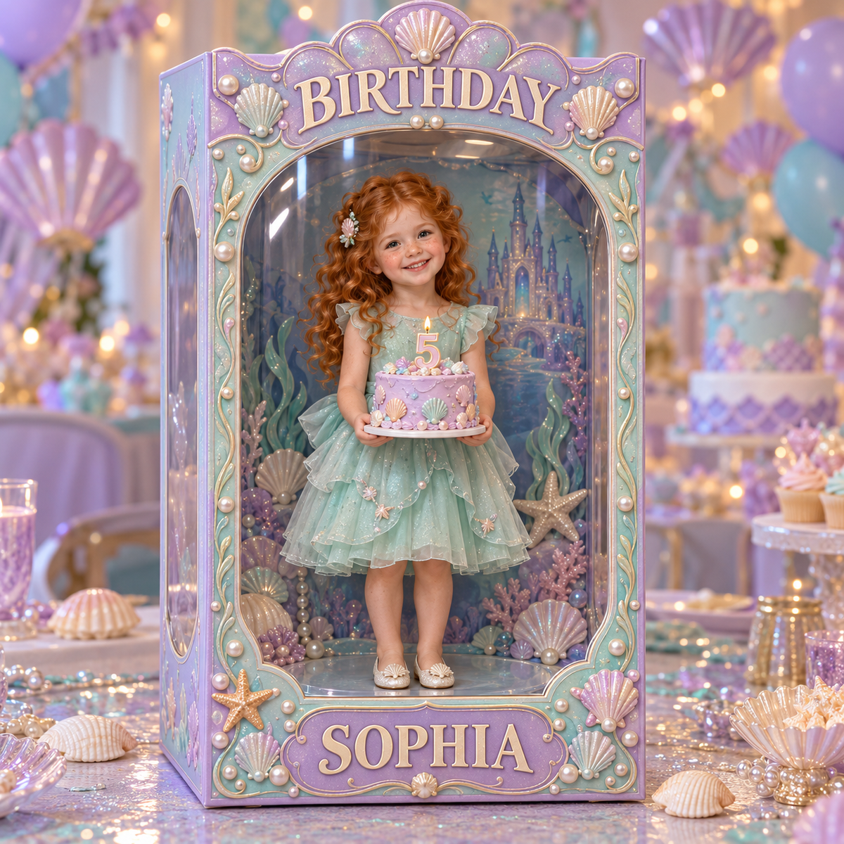 Personalisierte benutzerdefinierte Foto-Acryl-Displaybox unter dem Meer - 5. Geburtstagsgeschenk für Mädchen