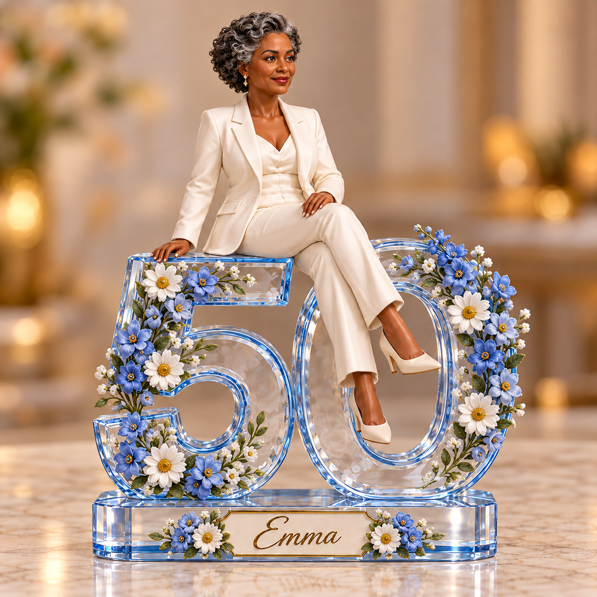 Personalized Custom Photo Blue Daisy Custom Shaped Acrylic Plaque - 50th Birthday Gift for Women