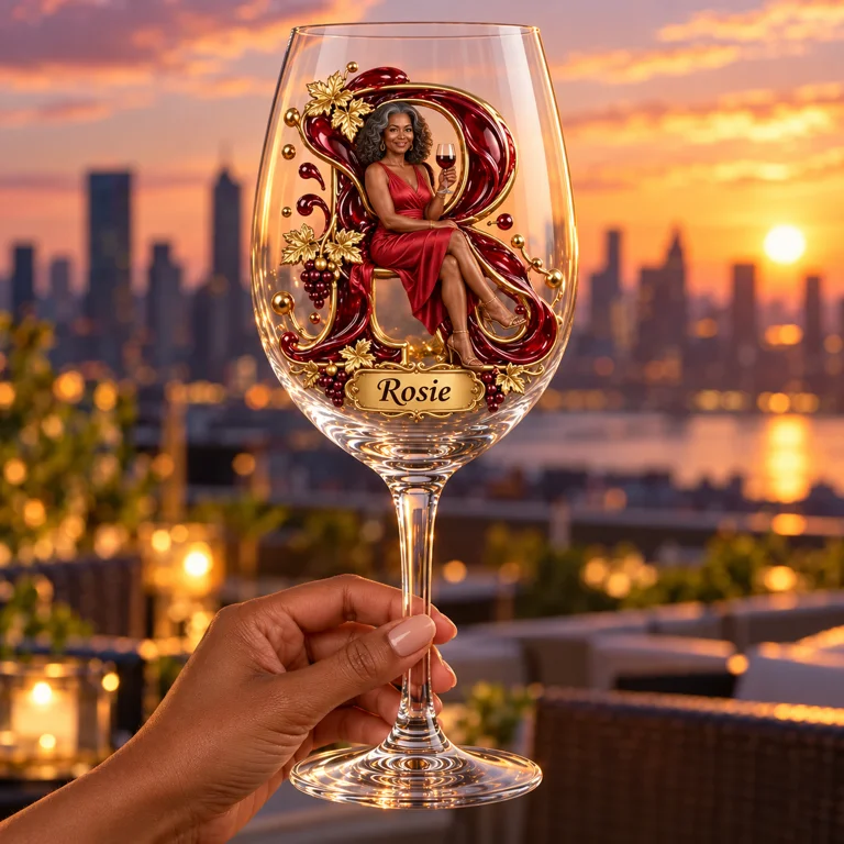 Personalized Custom Photo Wine Lover Wine Glass - Gift for Older Women