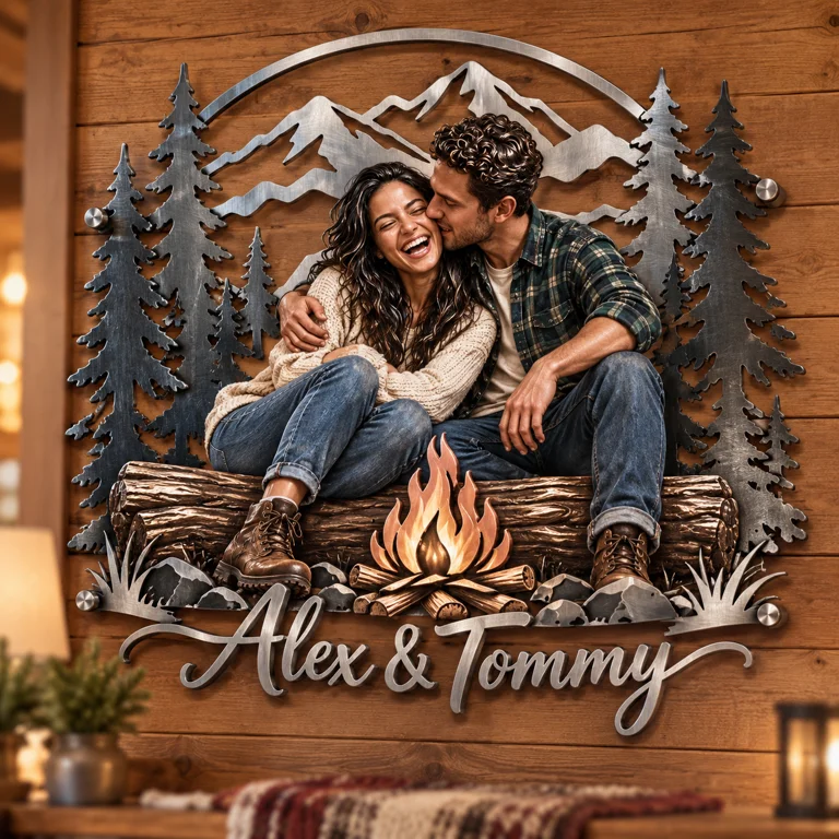 Personalisierte 3D Metall Wandkunst mit Foto - Geschenk für Paare