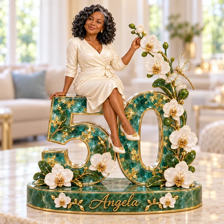 Personalized Orchid Custom Shaped Acrylic Plaque, Custom Portrait 30th 40th 50th 60th 70th Birthday Gift for Mom, Wife, Grandma, Girlfriend, Sister, Aunt, Flower Lover