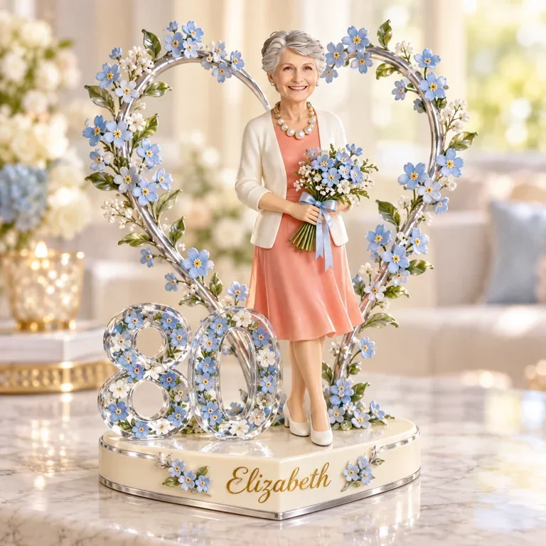 Personalized Floral Heart Custom Shape Actylic Plaque with Custom Portrait, Romantic 21st 30th 40th 50th 60th 70th 80th Birthday Gift for Wife, Girlfriend, Mother, Grandma, Love Keepsake