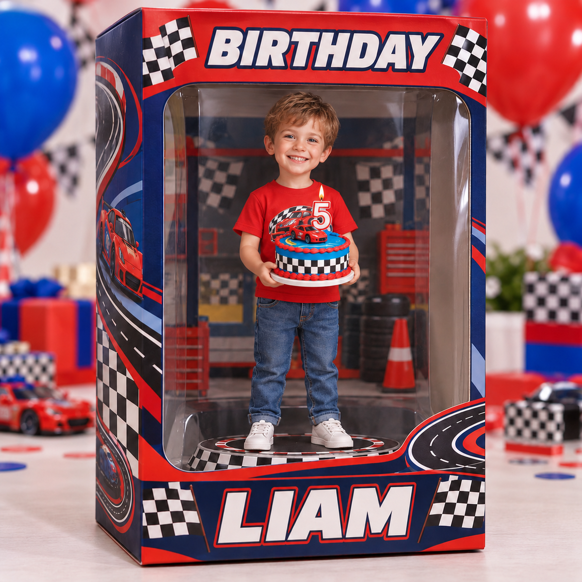 Personalisierte Foto-Rennwagen Acryl-Displaybox - 5. Geburtstag Geschenk für Jungen
