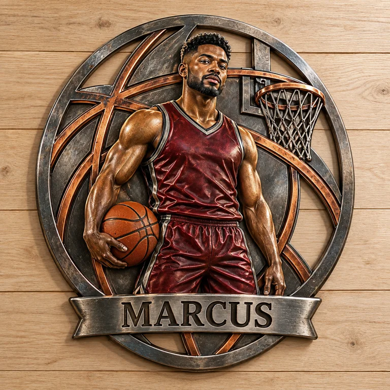 Personalized Custom Photo Basketball 3D Printed Cut Metal Sign - Gift for Young Men
