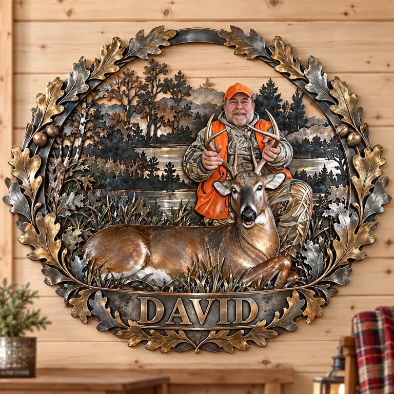 Personalized Custom Photo Deer Hunting 3D Cut Metal Sign - Gift for Older Men