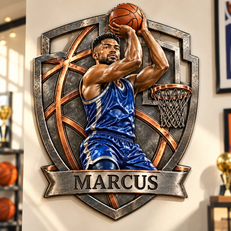 Personalized Custom Photo Basketball 3D Printed Cut Metal Sign - Gift for Young Men