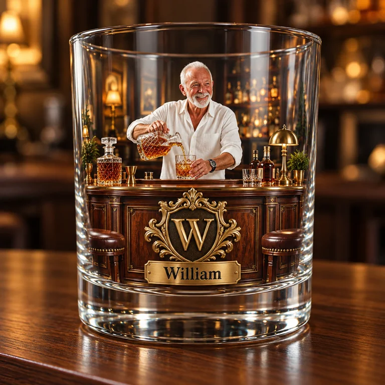 Personalized Whiskey Rocks Glass with Portrait, Name and Initial