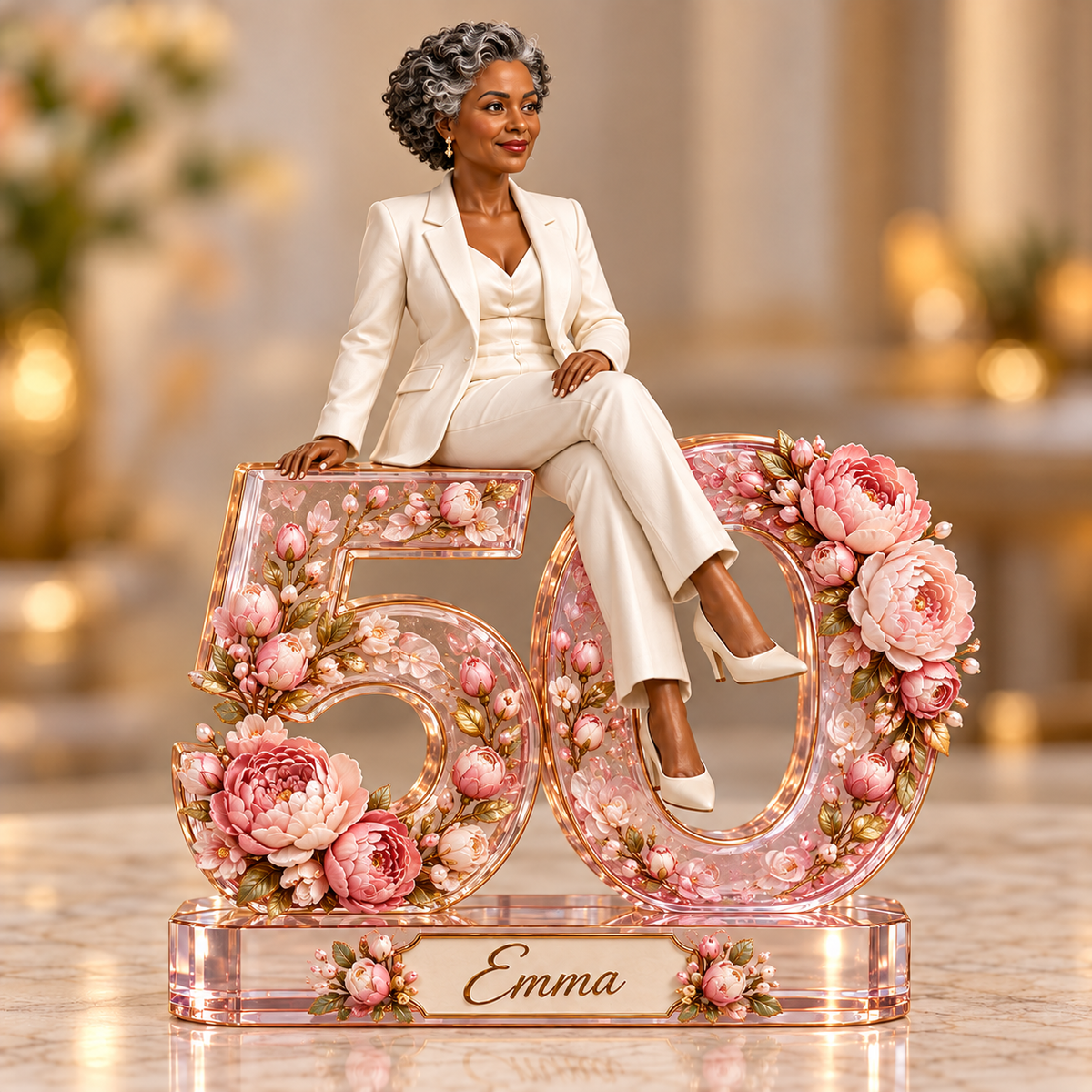 Personalized Custom Photo Pink Peony Custom Shaped Acrylic Plaque - 50th Birthday Gift for Women