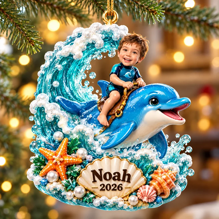 Personalized Custom Photo Dolphin 3D Ornament - 2026 Christmas Gift for Boys