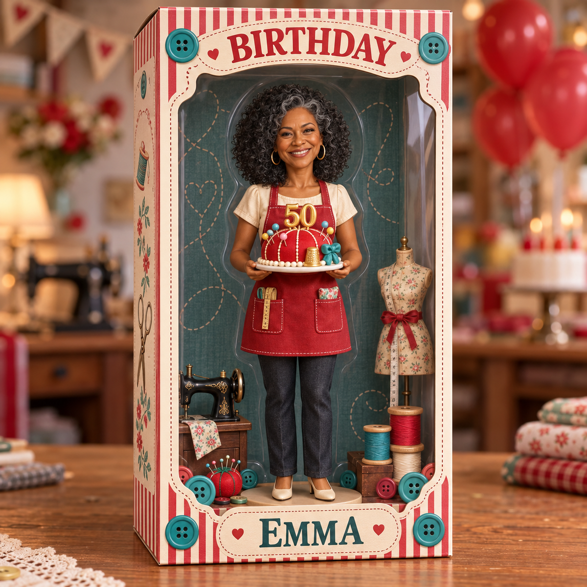 Personalized Sewing Acrylic Display Box - Birthday Portrait Figurine Gift